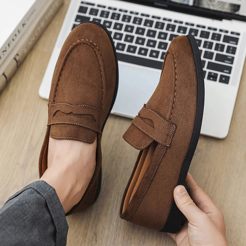 Retro Brown Suede Slip-Ons