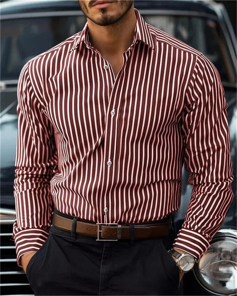 Men's Striped Casual Button-Up