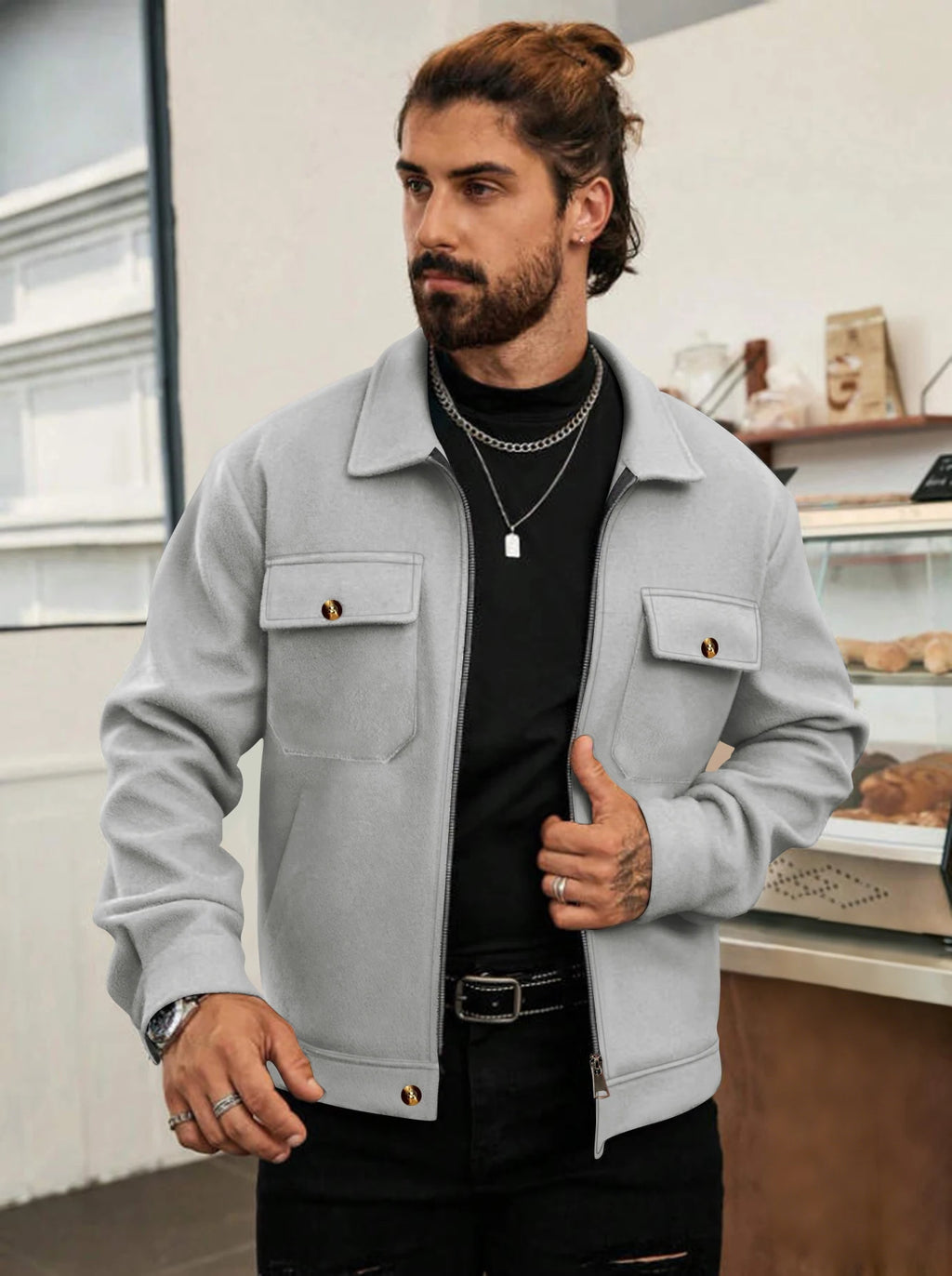 Men's Wool-Blend Zip-Up Jacket