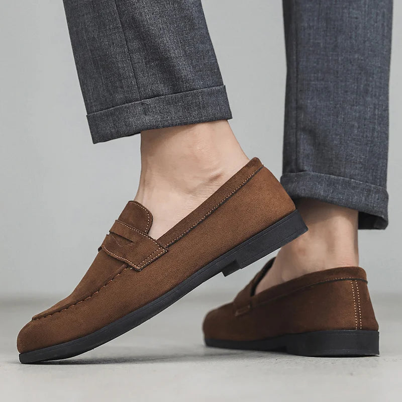 Retro Brown Suede Slip-Ons