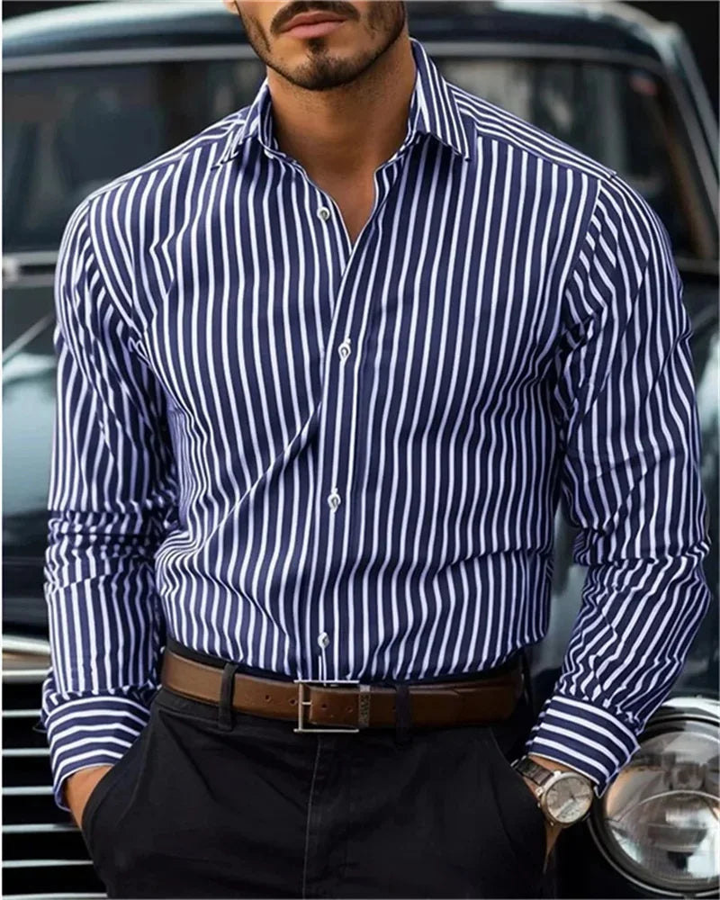 Men's Striped Casual Button-Up